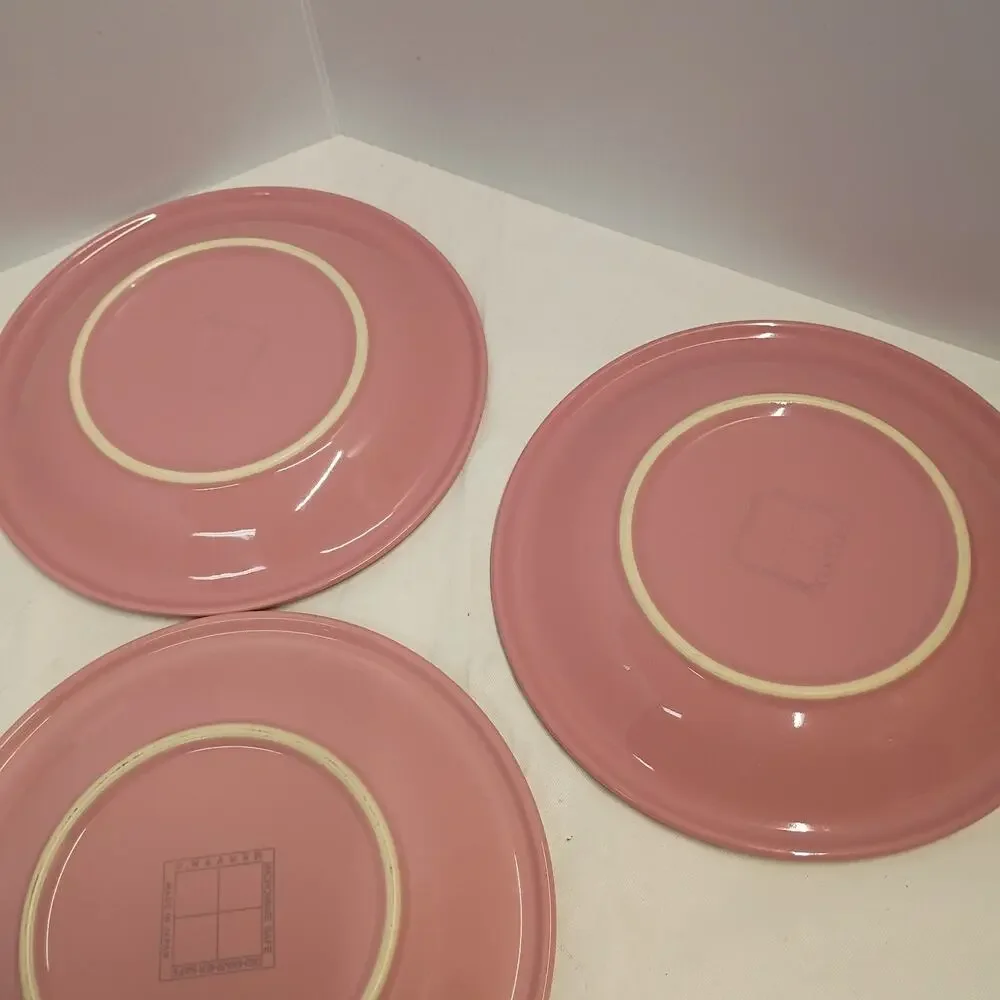 Mervyn’s Japan Salad Plates Salmon Pink Stoneware Vintage Set of 6